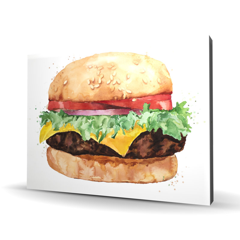 Watercolor All Dressed Cheeseburger - Kitchen Canvas Art