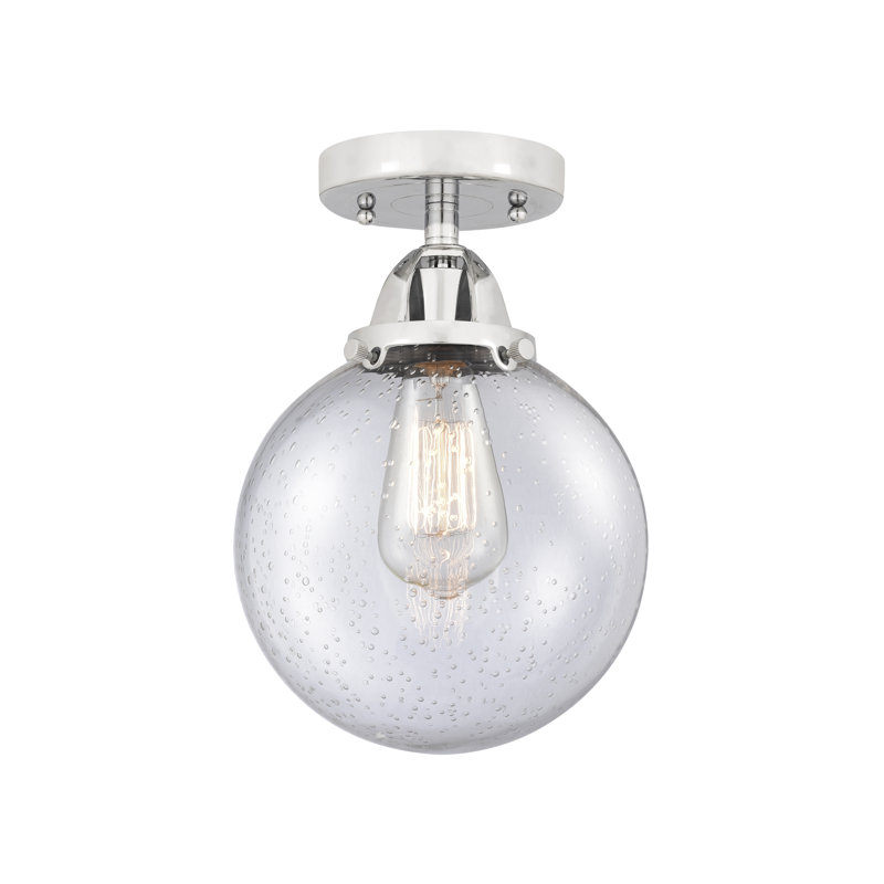 Plafonnier semi-encastré en verre à DEL, Chrome poli, H 11,25 po x l 8 po x P 8 po, Grainé