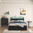 Bed Frame with 8 Storage Drawers, LED Headboard with Charging Station, Metal Platform Bed Frame, No Box Spring Needed, Noise-Free, Stable and Solid, BLACK-2029645843-2025908275