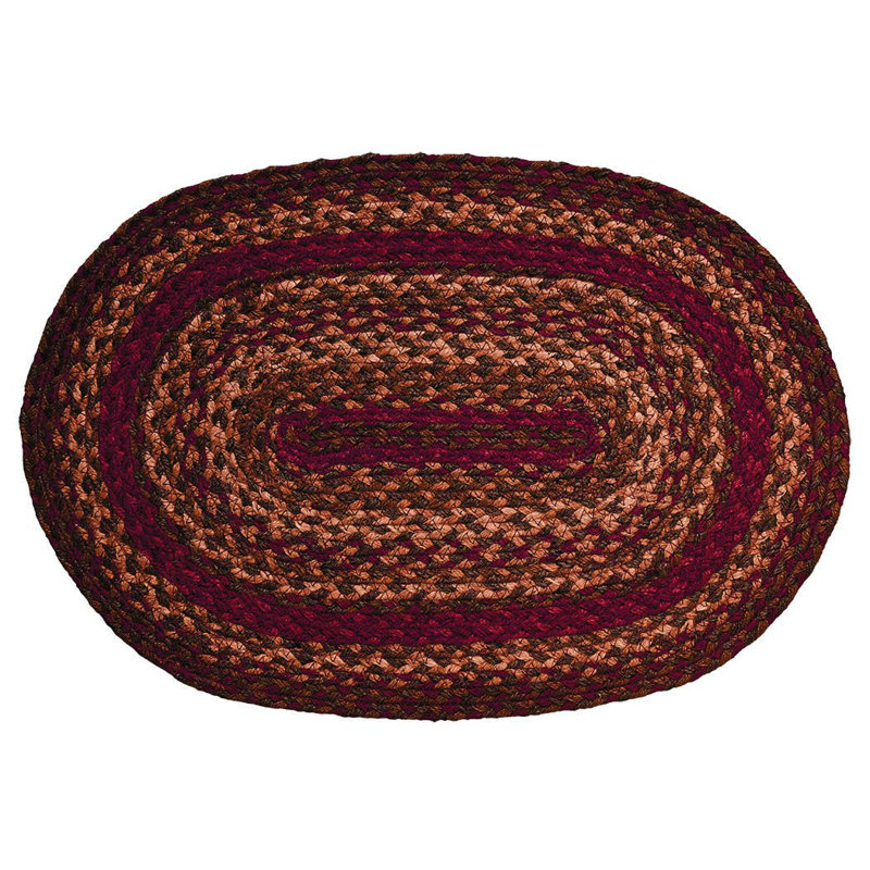 Tapis brun / rouge en coton tressé à la machine Fredly, Oval 6 pi x 9 pi