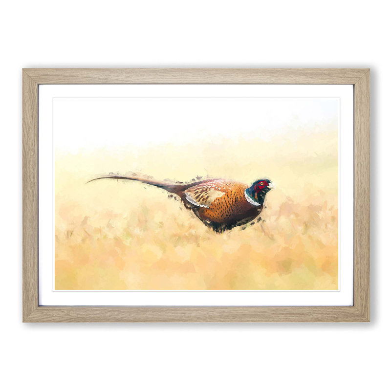 A Pheasant Bird in Abstract - Picture Frame Painting Print on MDF, Oak Framed, 27cm H x 36cm W x 2cm D