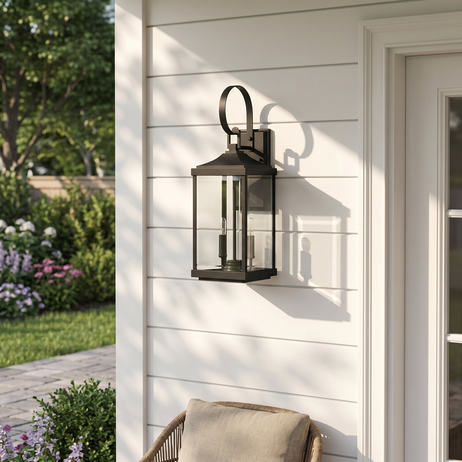 Crawley 2-Light Beveled Glass Outdoor Wall Lantern, Black