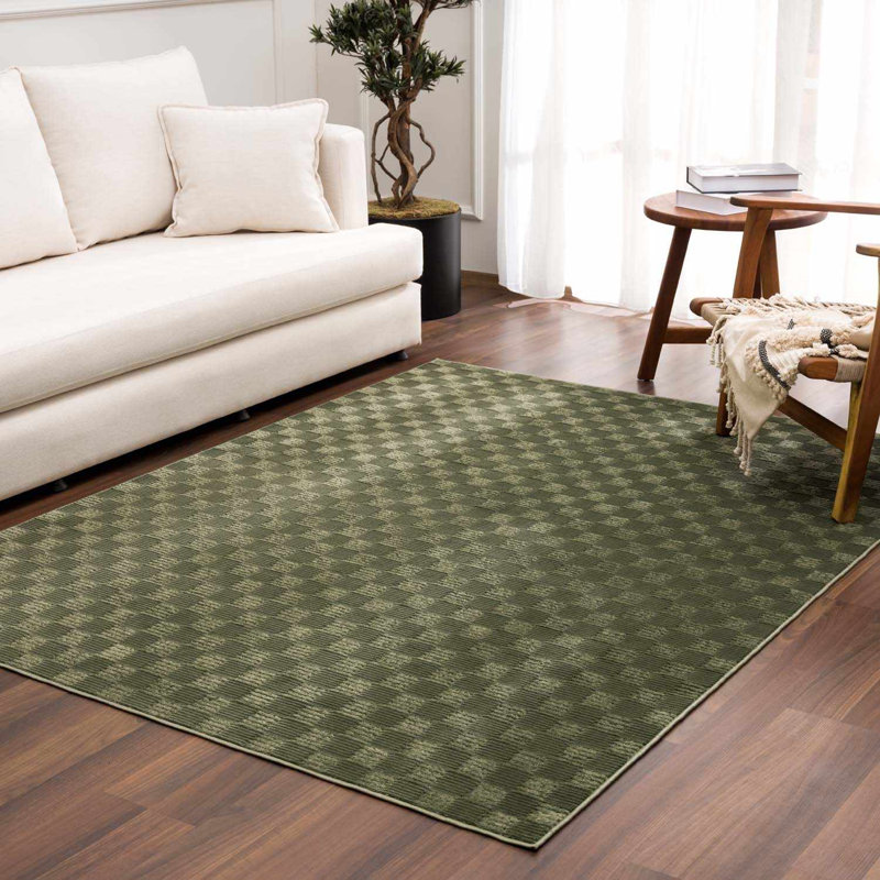Tapis géométrique à carreaux lavable à la machine Kwan, Rectangle 7 pi 10 po x 10 pi