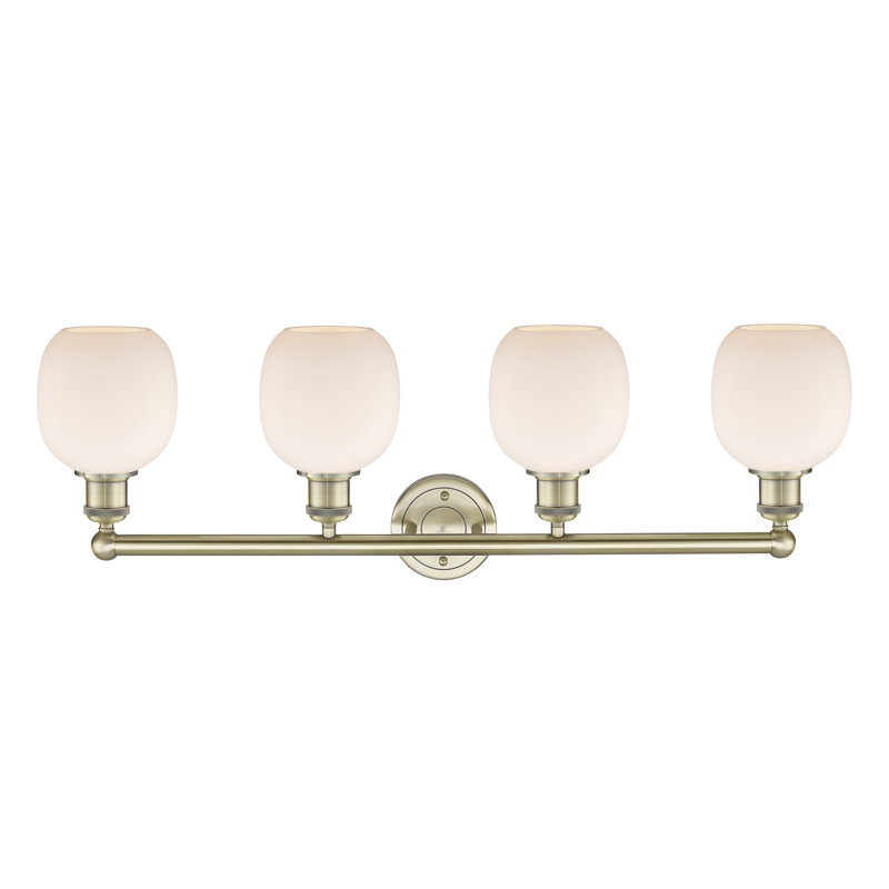 Éclairage pour meuble-lavabo 4 lumières Carlucci, Blanc mat, Laiton antique