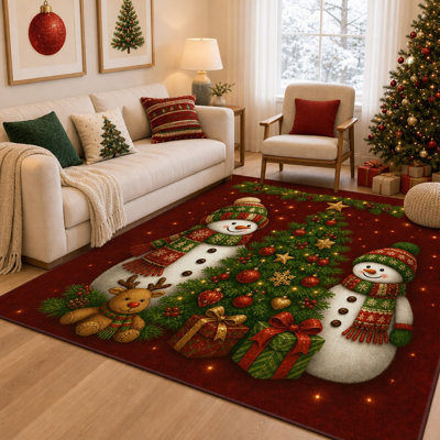 1Pcs Christmas Snowman Tree Pattern Decorative Rug - Festive Holiday Home Decor, Cozy Winter Accent, Non-slip Indoor Floor Mat, for Living Room, Bedroom, Parties for home detor