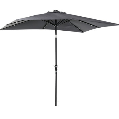 Patio Umbrella With Solar And Led Lights, 8.8' Depth, 6.7' Width, 8.1' Height, Push - Button Tilt, Wind Stable Design Sun Powered 45 1.5" Pole, Steel Frame, Canopy, For Backyard Use