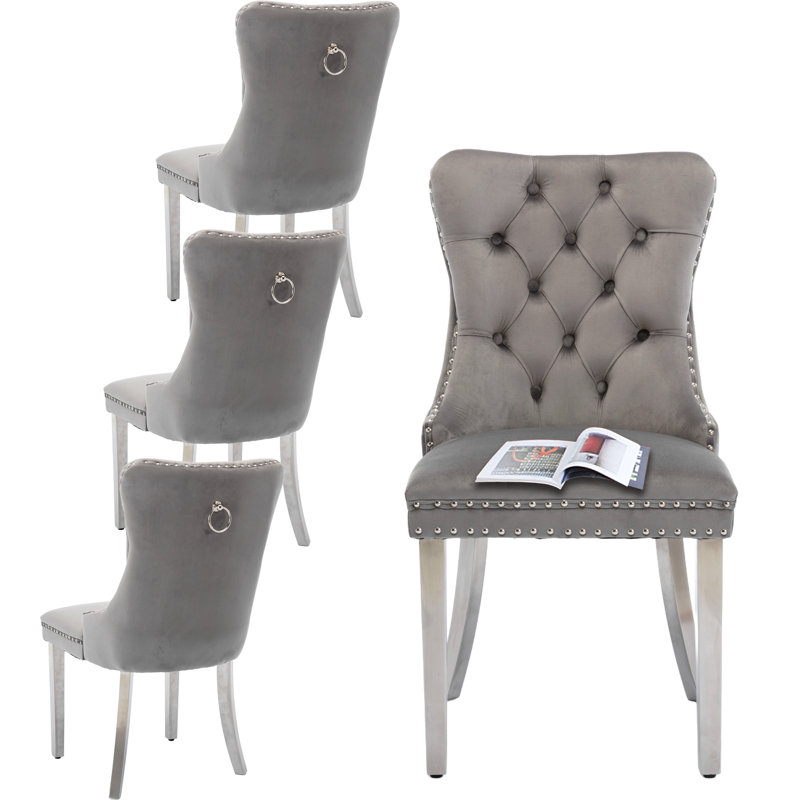 Rosdorf Park High-end Tufted Velvet Upholstered Nailhead Dining Chair (Set of 4)