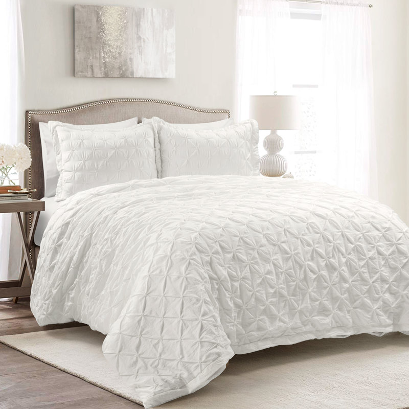 Ensemble de housse de couette en microfibre 3 pièces Ravello, Housse de couette pour grand lit + 2 taies décora, Blanc