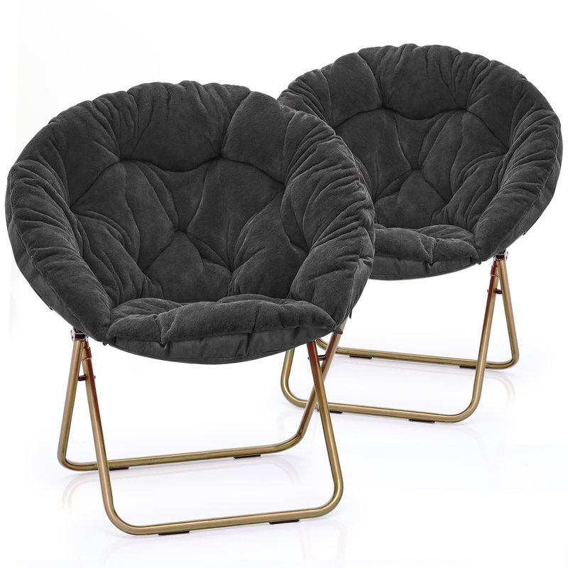 Upholstered Round Saucer Chairs Lounge Chairs, Foldable Papasan Chairs Reading Chairs for Bedroom, Bronze