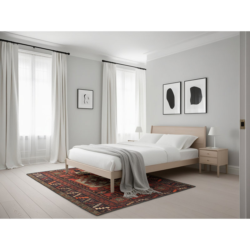 Tapis traditionnel rouge / noir, Rectangle 5 pi x 7 pi