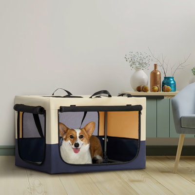 Dog Crates For  Dogs, Adjustable Fabric Cover By Spiral Iron Pipe, Strengthen Sewing Dog Travel Crate 3 Door Design