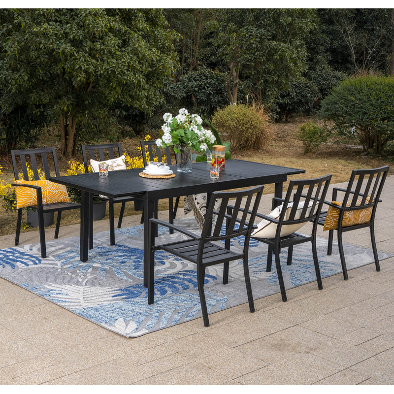 Leonard 6 - Person Patio Dining Set with Extendable Rectangular Table, 7 Pieces: Table, 6 Chairs