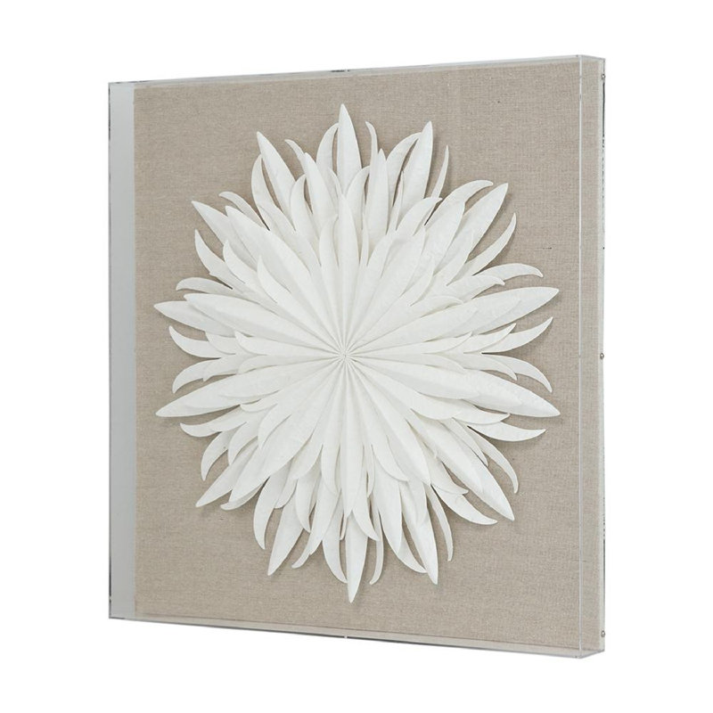 Décoration murale fleur en papier 3-D - l 24 po x L 2 po x H 24 po - blanc / beige