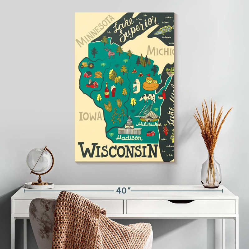 Carte de l'Aliaz, Wisconsin, H 30 po x l 20 po