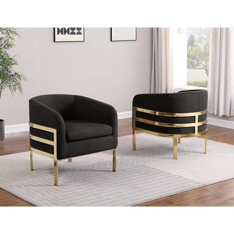 Chaise d'appoint Teddy avec structure en chrome, Doré, Noir