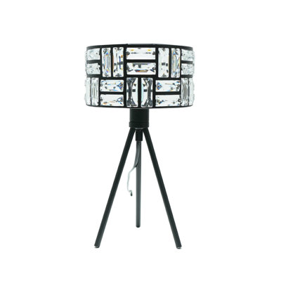 Akito Acrylic Jewel Two Tier Shade Black Tripod Table Lamp and LED Bulb