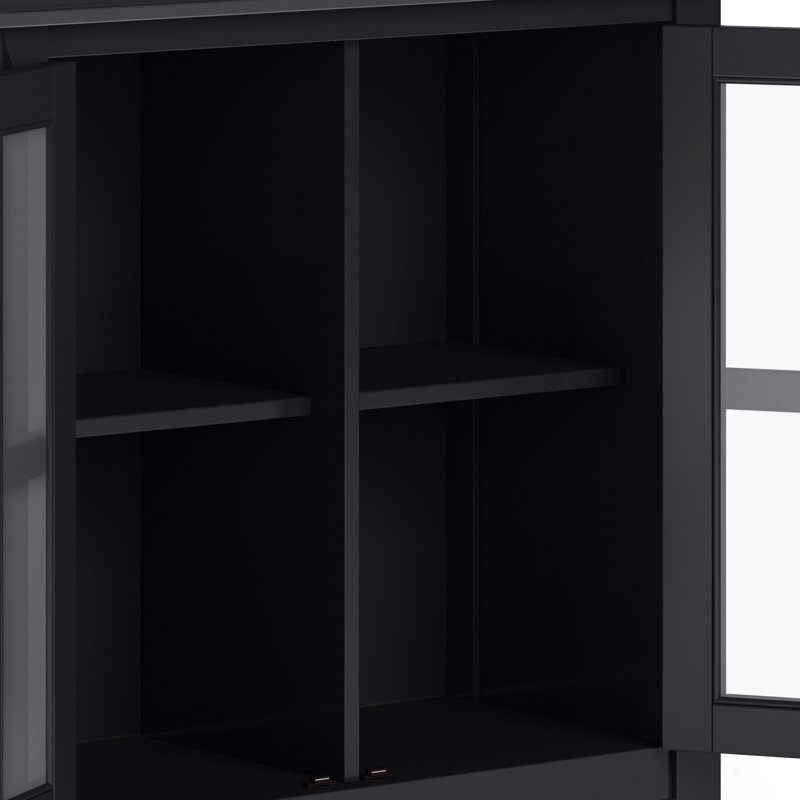 Artisan Black Solid Wood Low Storage Cabinet with Adjustable Shelves