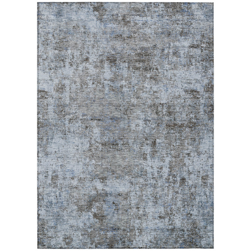 Machine Washable Indoor/Outdoor Xhevrie Blue Rug, Rectangle 3' x 5'