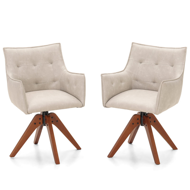 Cecial 21.45'' Wide Tufted Swivel Armchair, Light Gray Faux Leather