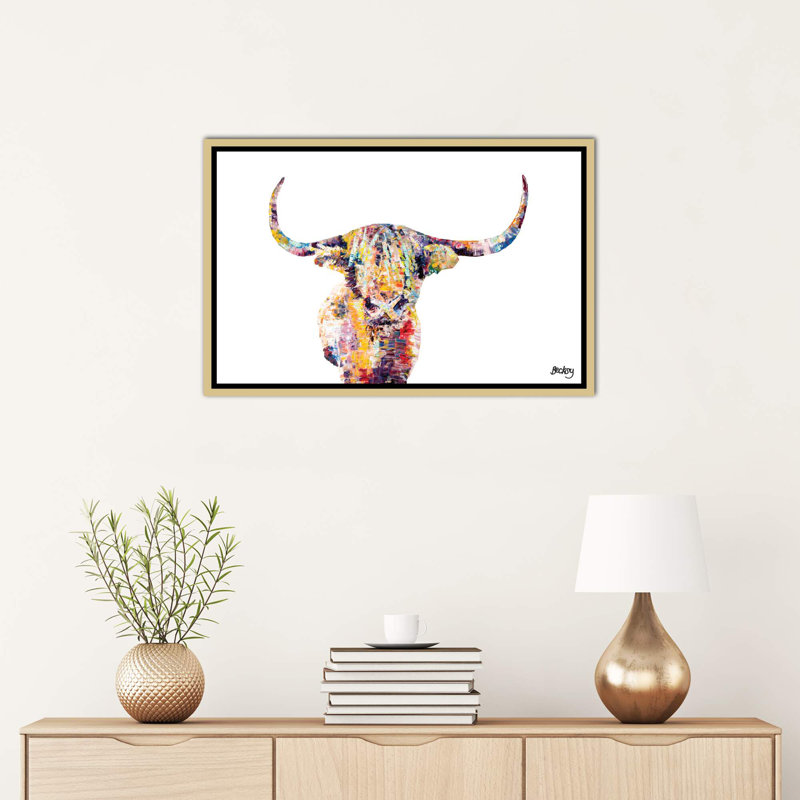 « highland cow » par becksy-print, H 18 po x l 26 po x P 1,5 po, Toile encadrée d'or