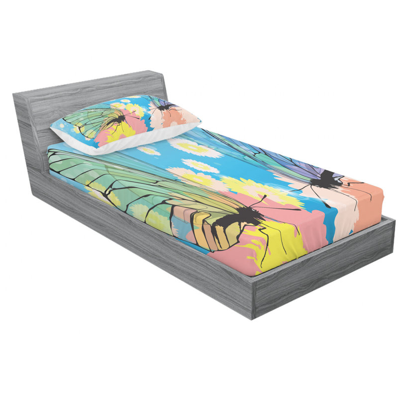 Ensemble de literie à ailes ange, Ensemble de draps pour lit simple avec drap-housse