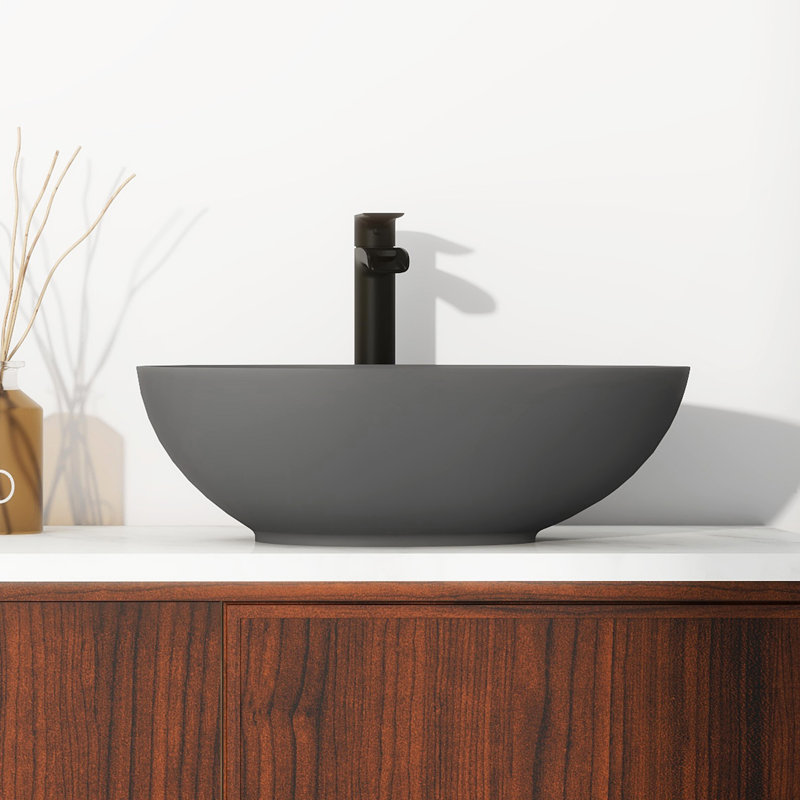 CASAINC Maple 15.35'' Concrete Oval Bathroom Sink, Black Earth