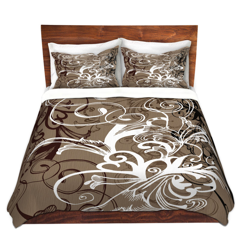 Ensemble de housse de couette à fleurs café, 1 housse de couette grand + 2 taies standards