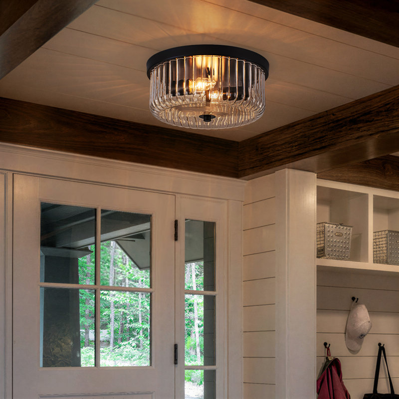 12‌″‌ Modern Industrial 2-Light Ribbed Glass Flush Mount