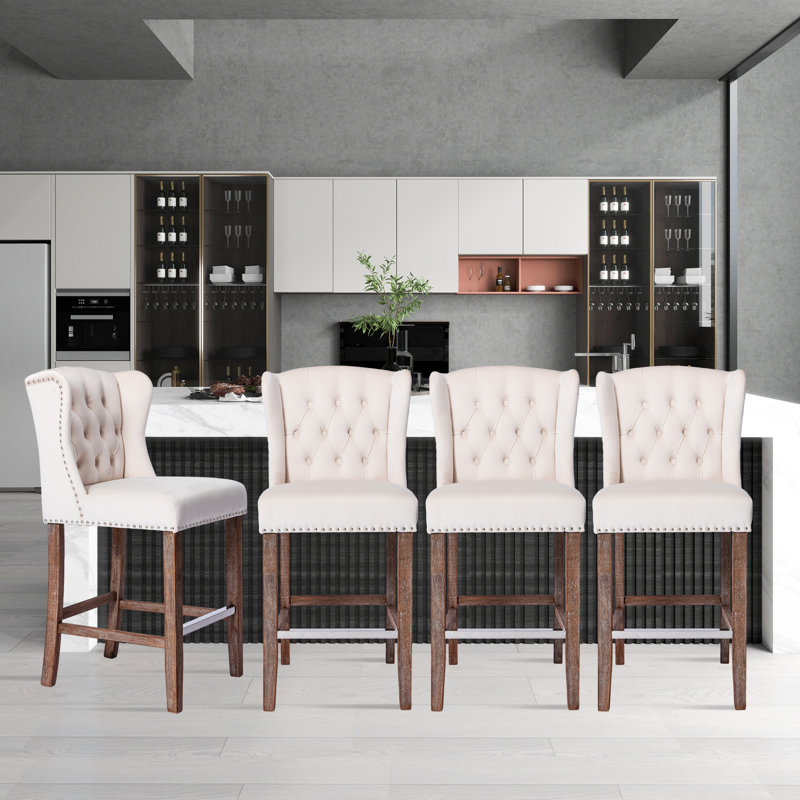 Archee Wingback Upholstered Counter Height Bar Stools, Beige