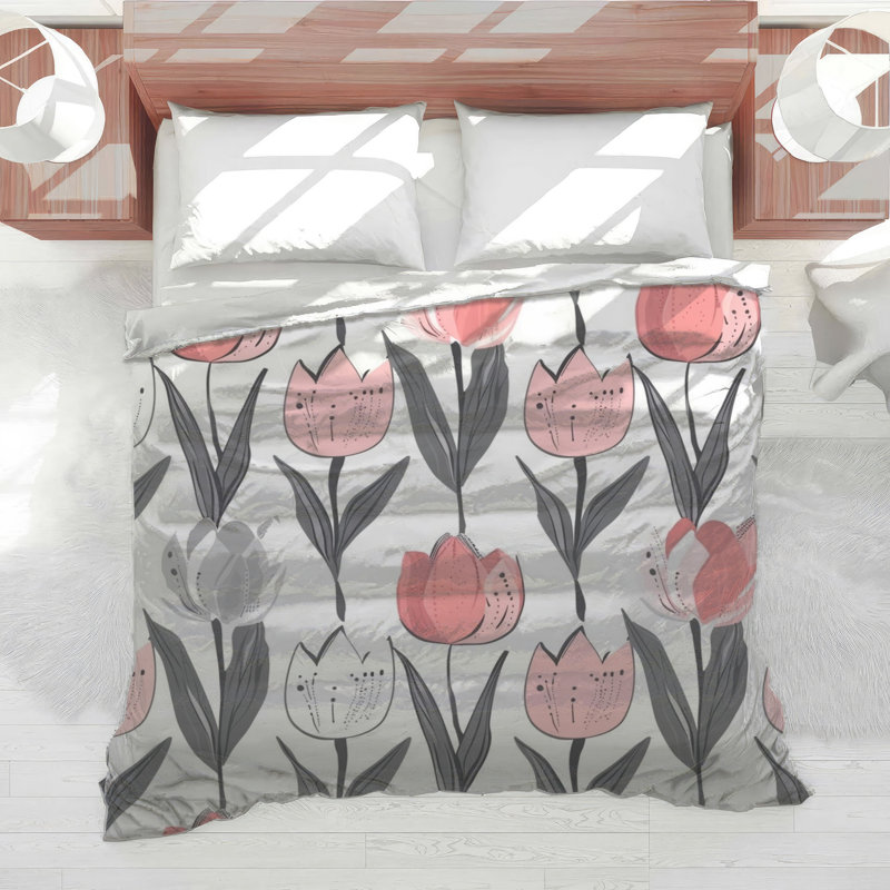 Édredon tulipe à motif floral scandinave, Lit simple