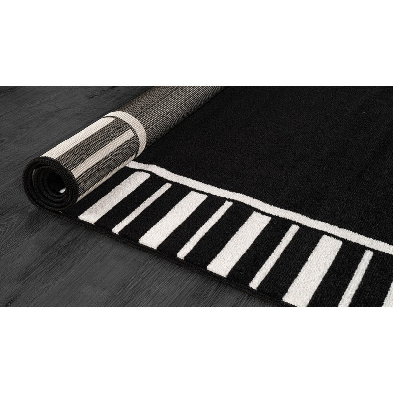 Geometric Indoor Outdoor Rug, Black, Rectangle 9' x 12'
