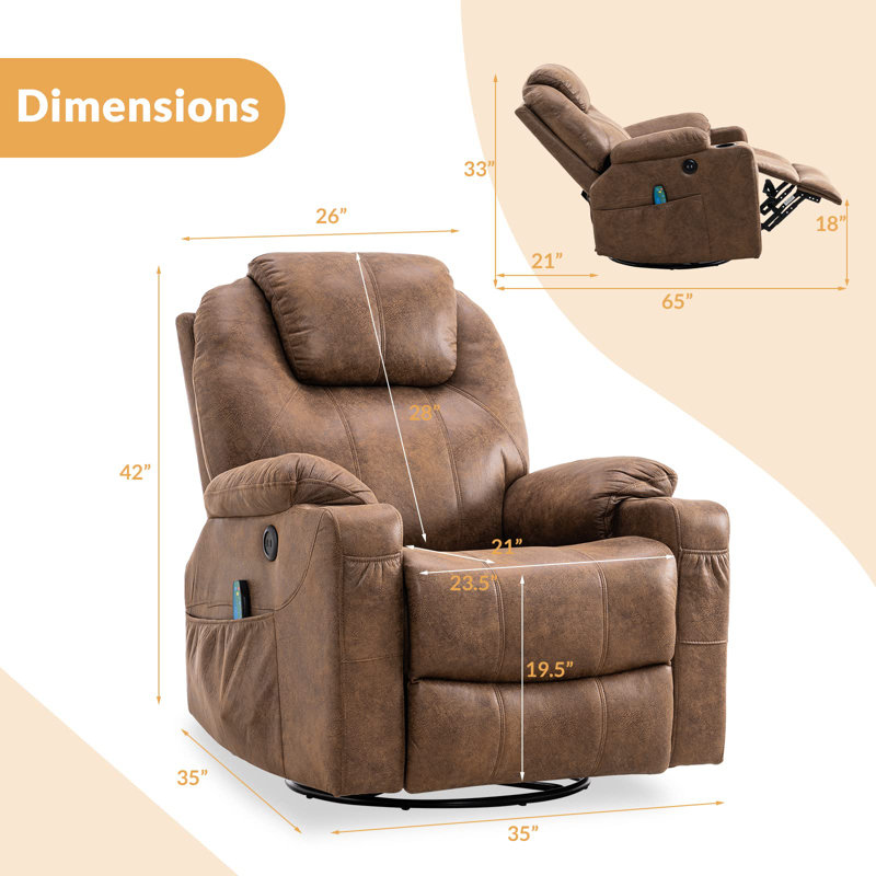 Upholstered Heated Massage Chair, Brown Microfiber/Microsuede