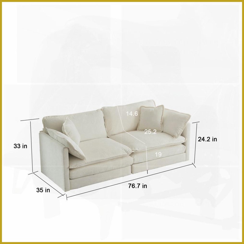 Causeuse moderne en chenille blanche pour le salon - structure en bois massif avec 4 coussins, confort d'assise profond