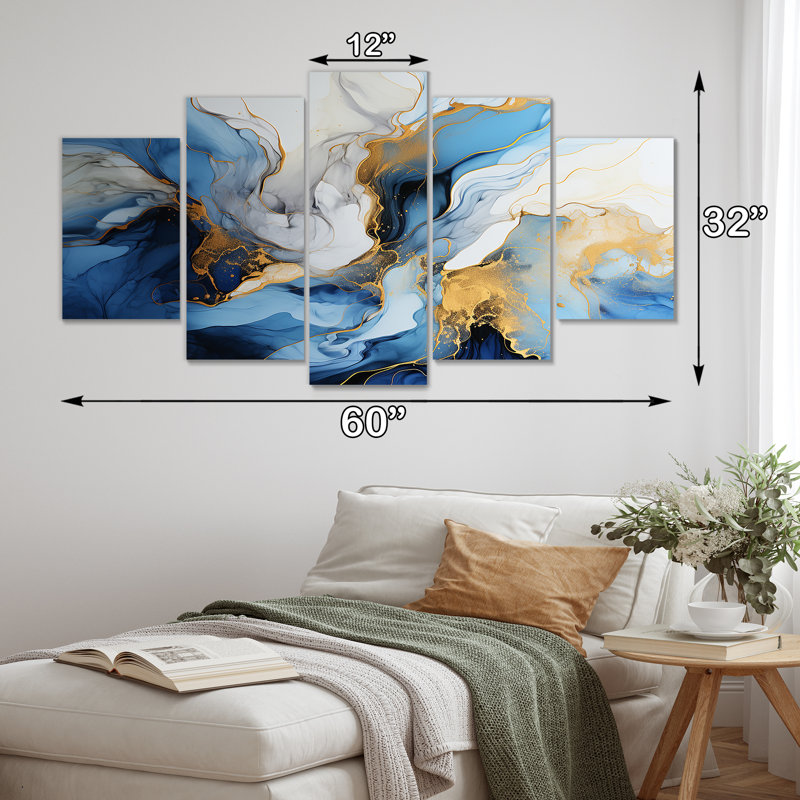 Océan, coucher de soleil et rêves - vagues, art mural sur toile, 5 pièces, H 32 po x l 60 po