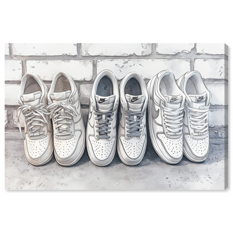 «Brick Wall Sneaker Line Up», reproduction d'art sur toile par Art Remedy, tendue avec châssis, 15 x 10, H 10 po x l 15 po