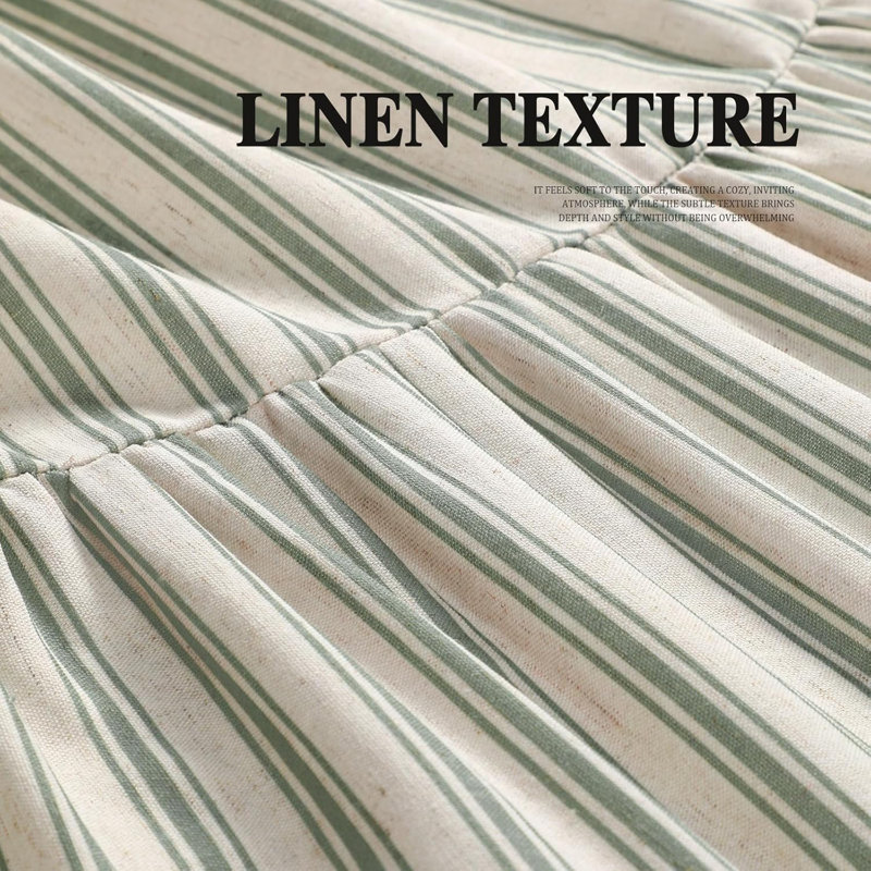 Shower Curtain With Ruffle Hem Linen Shower Curtains Vintage Rustic Natural Fabric Cream-Green Stripe 72" W X 72" L