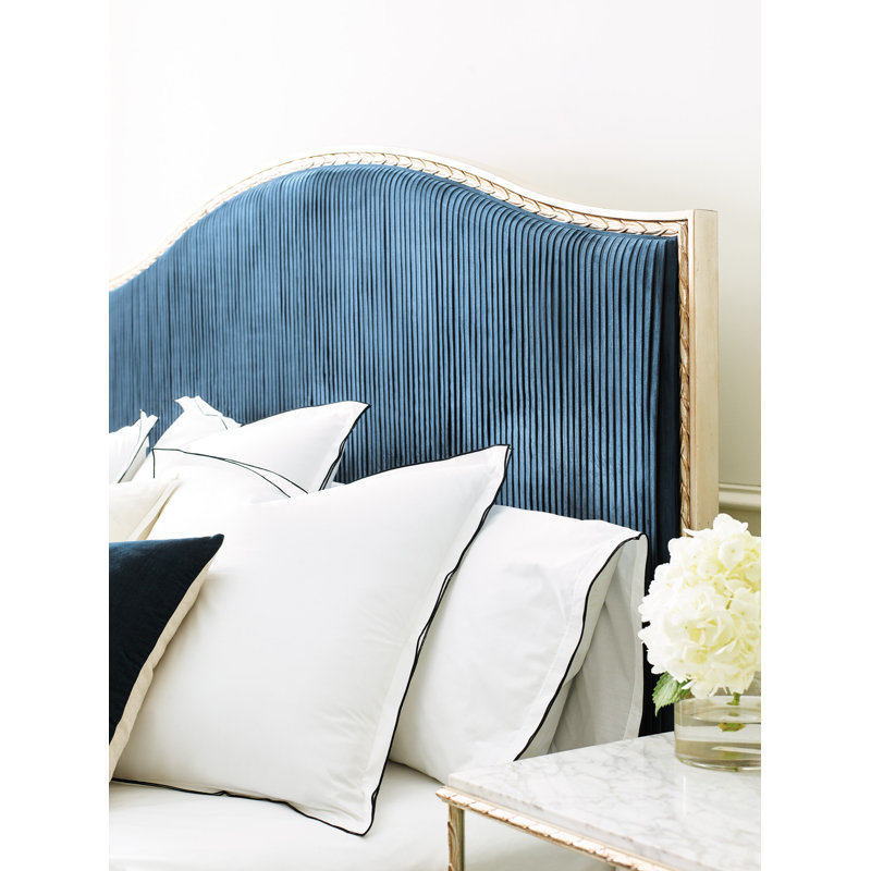 King Blue and Gold Tufted Upholstered Bed with Wood Frame