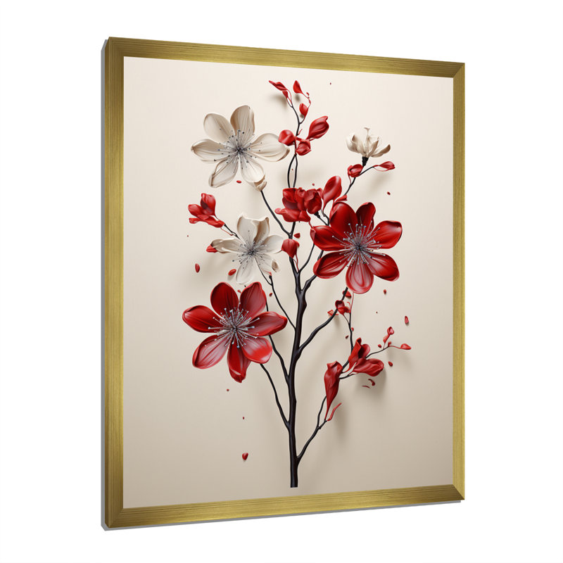 «Mahalingam Red Beige Minimalisme Essence Of Red Flower», reproduction d'art sur toile, H 20 po x l 12 po x P 1 po