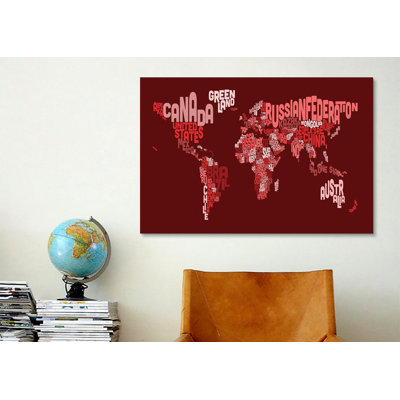 Karlskrona " Typographic Text World Map III (Red) " by Michael Tompsett