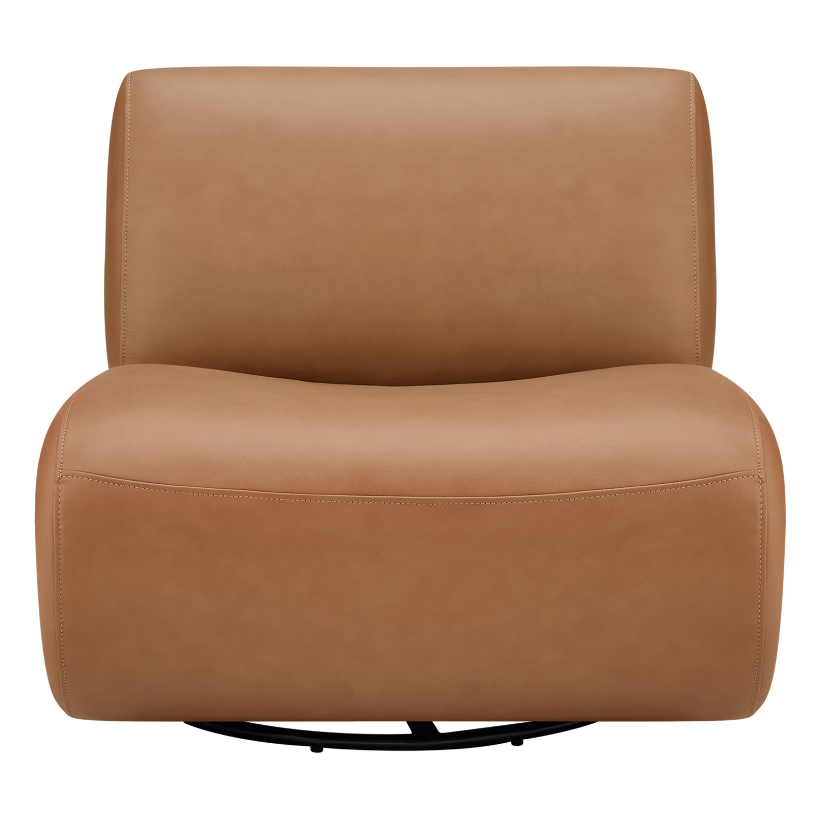 Nita Linen Swivel Lounge Chair, Brown Genuine Leather