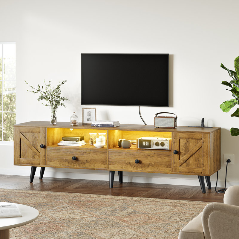 Torron LED Wood TV Stand with Power Outlets, Modern Entertainment Center for TVs, 70'' W, Rustic Oak