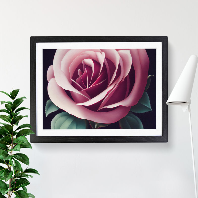 Flowing Rose Flower - Single Picture Frame Print, 46cm H x 64cm W x 2cm D, Black Framed