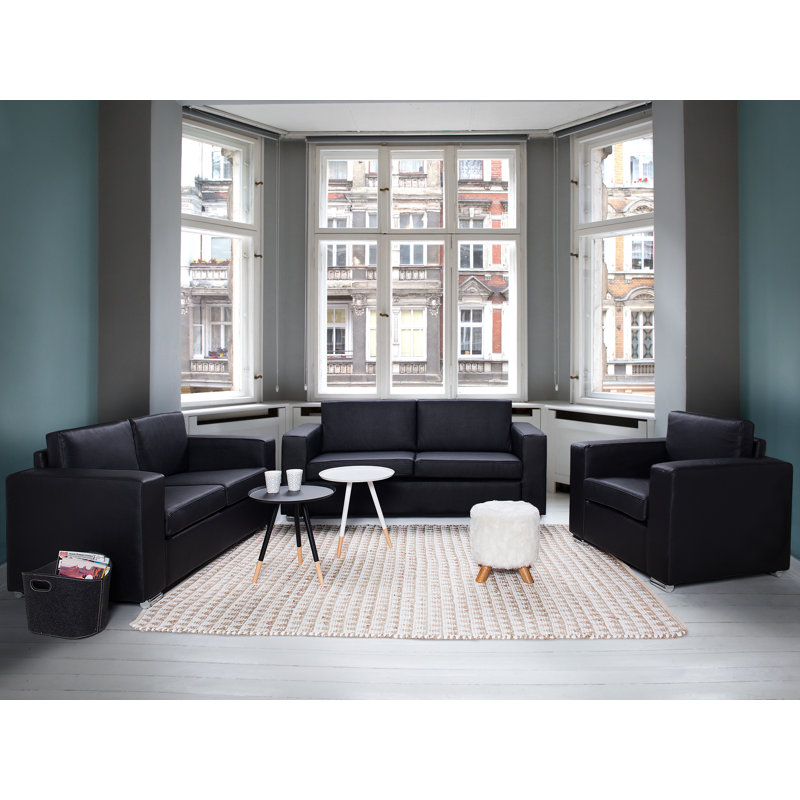 Denmark 3 - Piece Leather Living Room Set, Black
