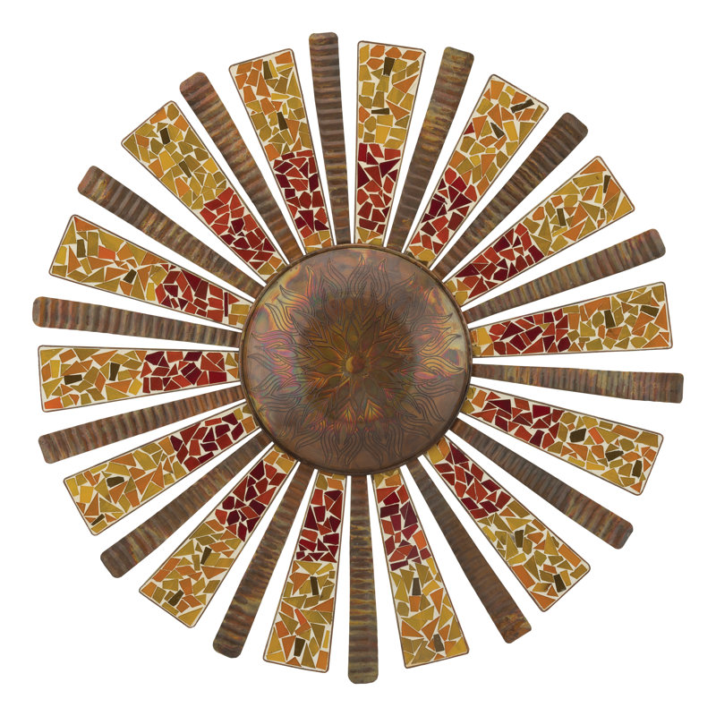 24" Earth Tones and Red Mosaic Metal Wall Sculpture