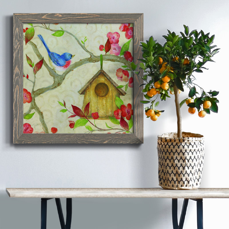 Voisinage II - Peinture sur toile encadrée, H 17 po x l 17 po x P 1,5 po, Toile avec cadre gris patiné
