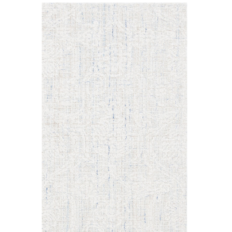 Ebony Hand Tufted Wool Cotton Pet Damask Rug in Blue/Ivory, Rectangle 8' x 10'