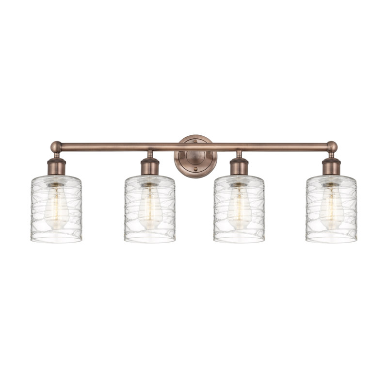 Karon 4 - Light Dimmable Vanity Light, Deco Swirl, Antique Copper