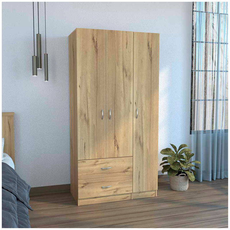 Armoire trois portes Clark, chambre, Chêne clair