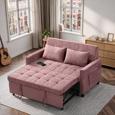 56.9'' Upholstered Convertible Sleeper Sofa with USB and Side Pocket
