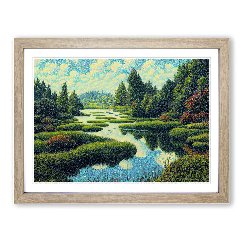 Forest Pond - Single Picture Frame Painting, 34cm H x 46cm W x 2cm D, Oak